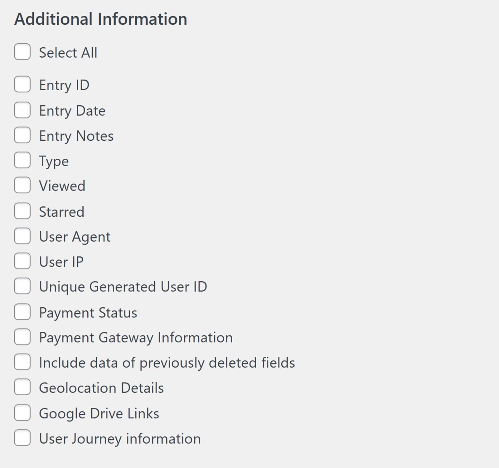 Exporting entries additional information