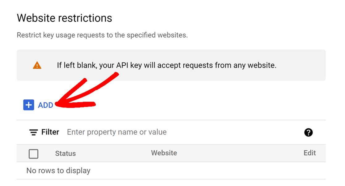 Adding a domain to a Google API key's website restrictions