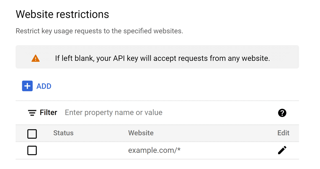 Restricting a Google API key so it can be used across an entire domain