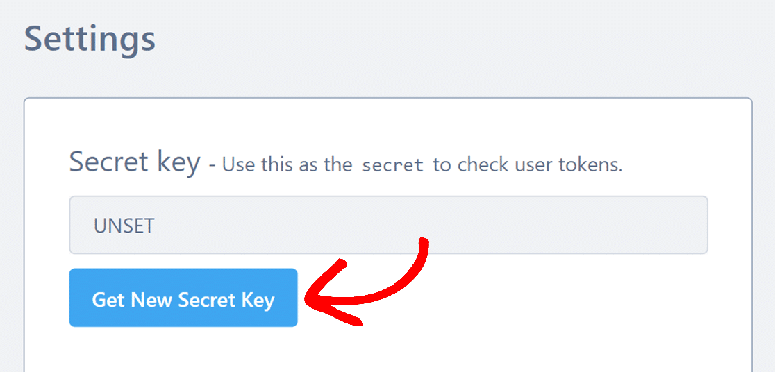 Get New Secret Key button