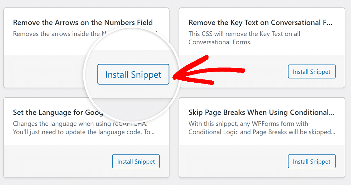 Install Snippet button