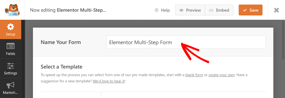 name multi step elementor form