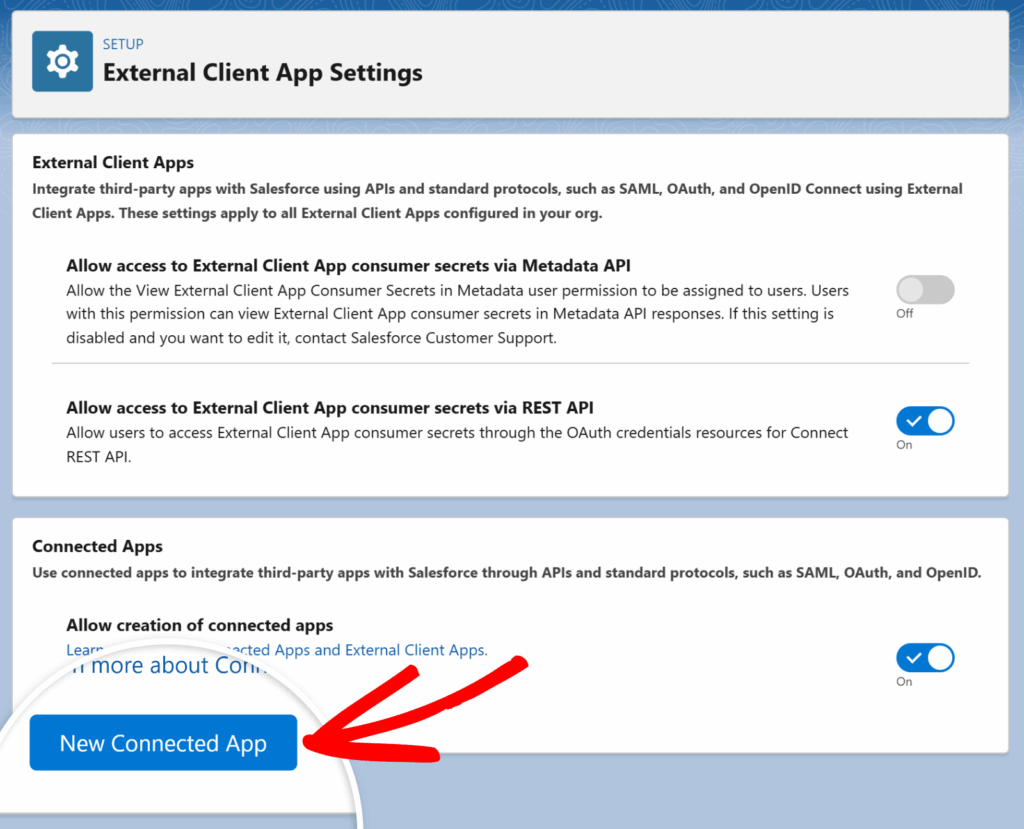 new-connected-app-button-salesforce - WPForms