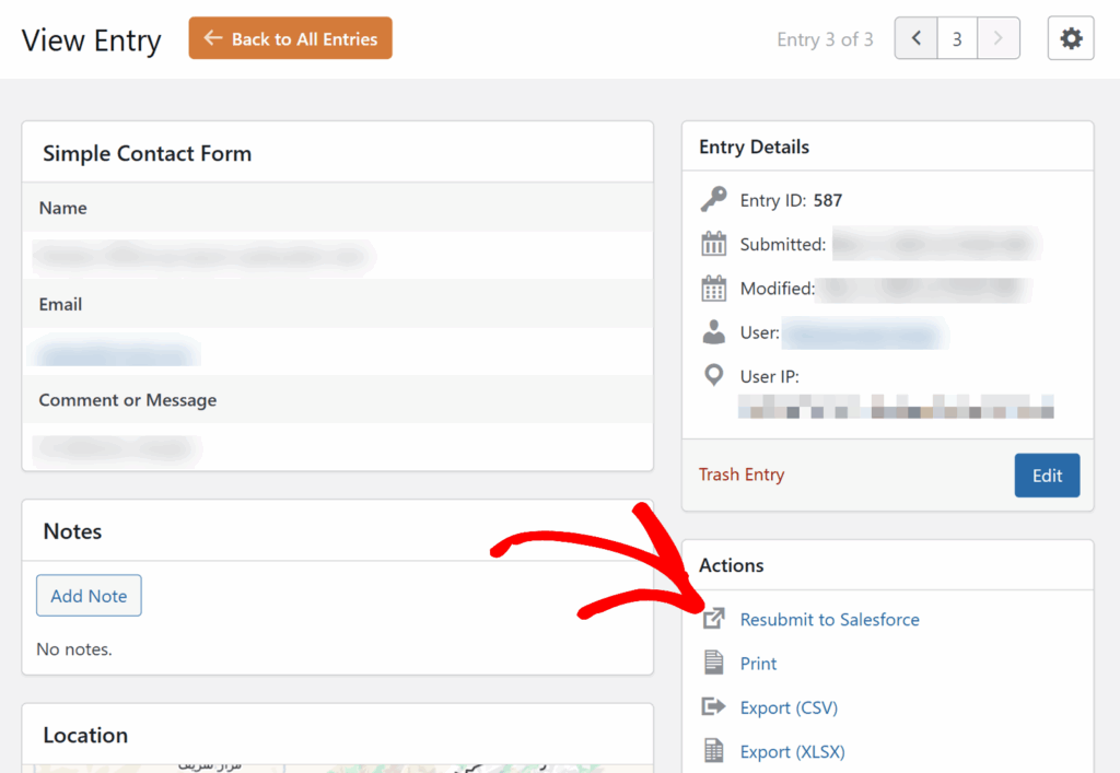 Opción de reenviar a Salesforce