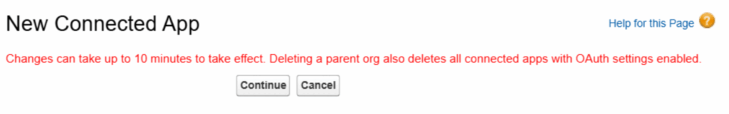 salesforce-10-minute-waiting-period - WPForms New Connected App confirmation message
