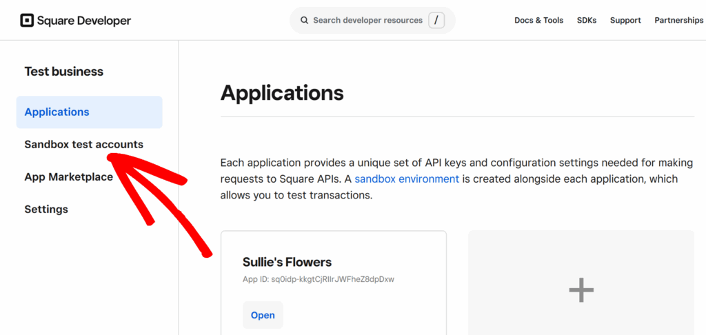 Comptes d'essai Sandbox ouverts