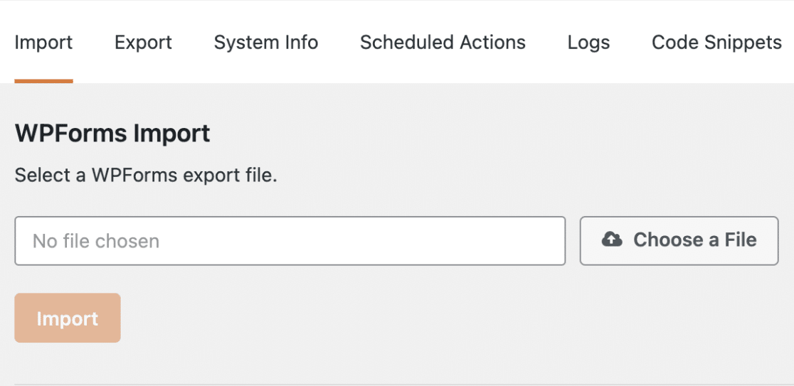 Tools menu in WPForms