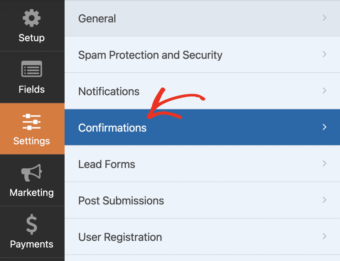 Form confirmations settings