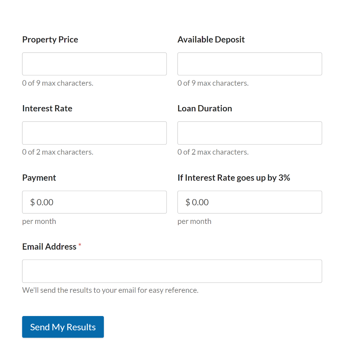 simple mortgage calculator form preview