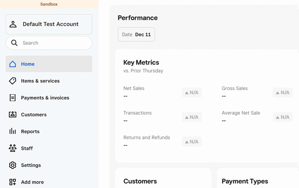 Un tableau de bord de vendeur de bacs à sable pour développeurs carrés