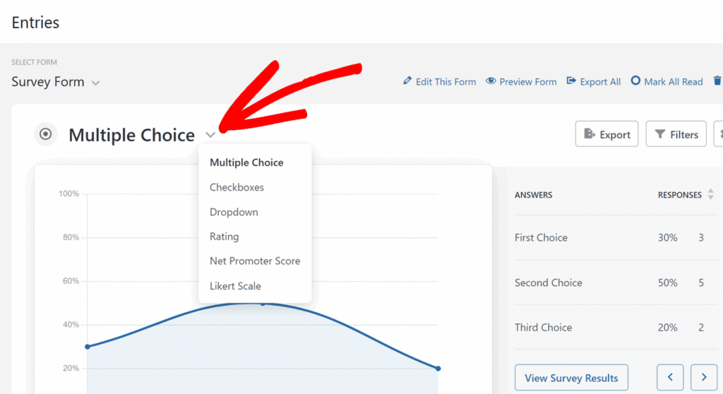 Pré-visualização dos resultados do inquérito numa entrada de formulário