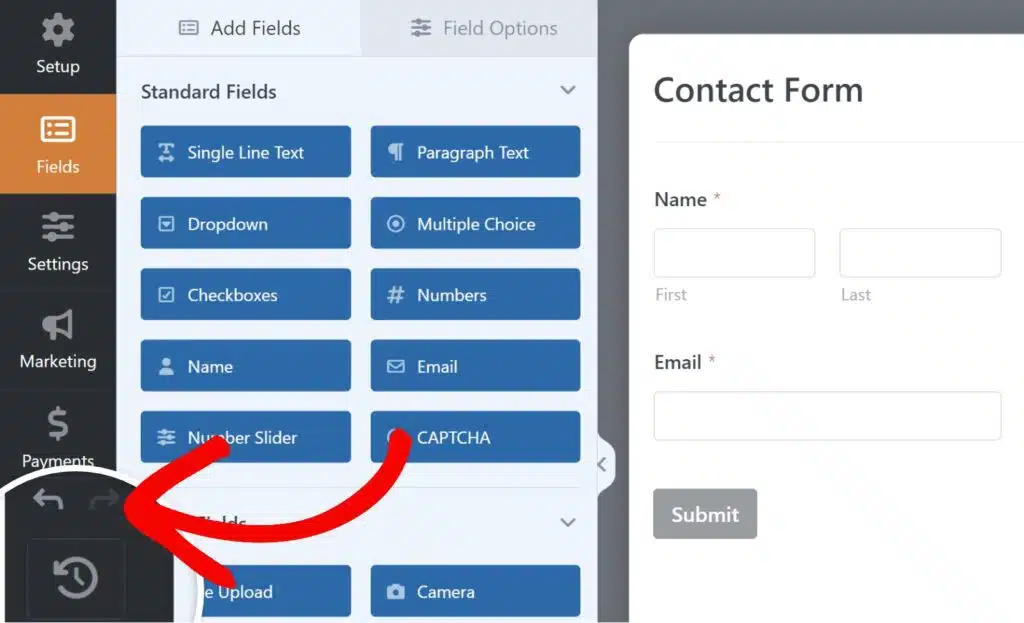 Undo and Redo icons in the form builder