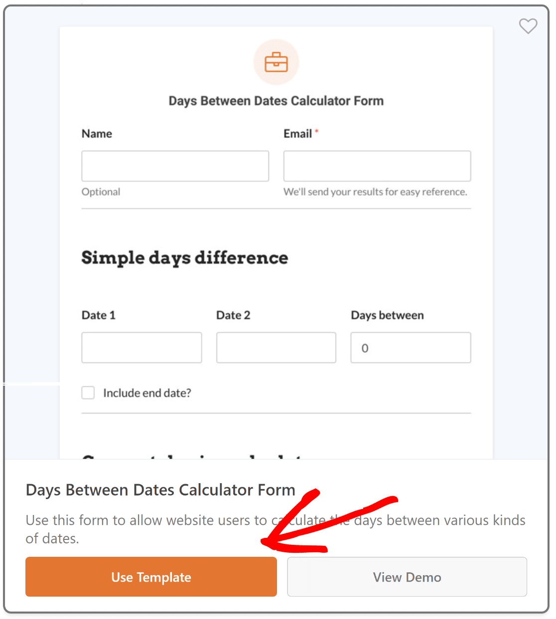 use days between dates calculator form template