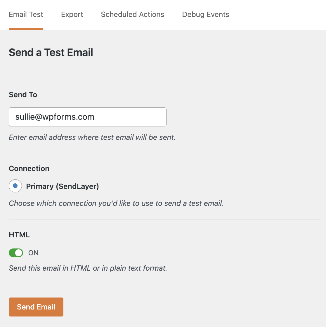 Sending a test email to check your WP Mail SMTP connection