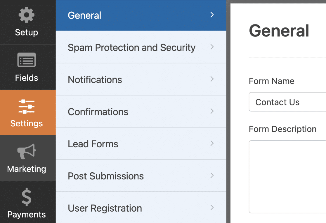WPForms general settings in form builder