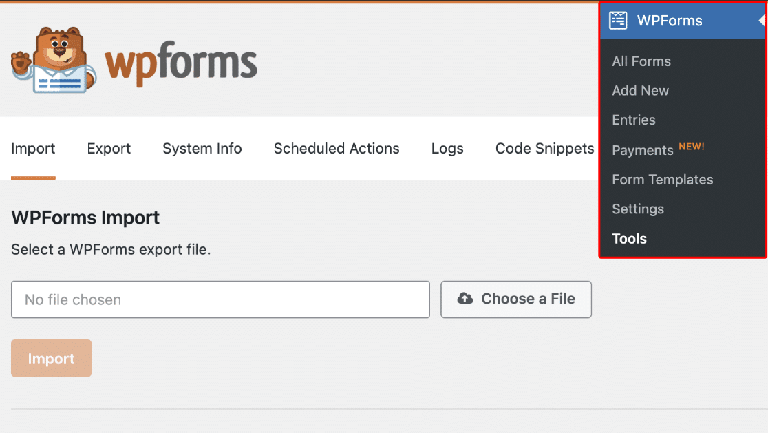 Navigate to WPForms Tools