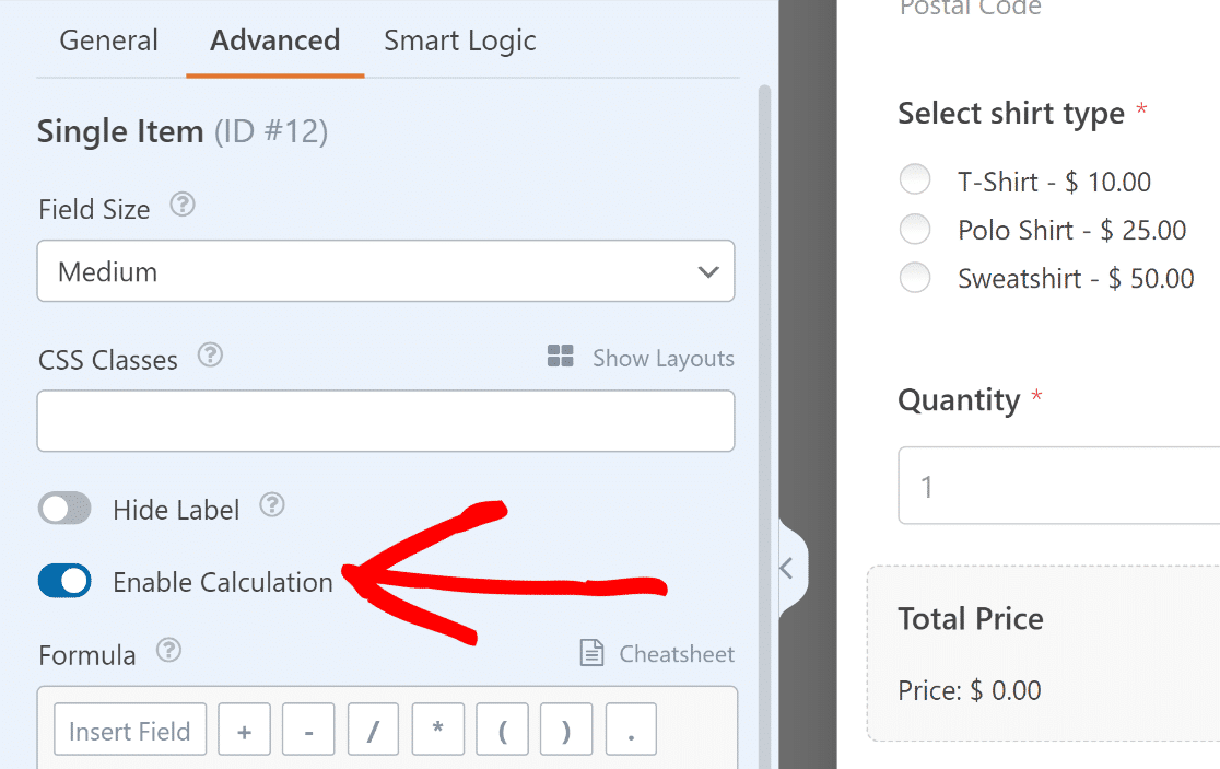 enable calculation option