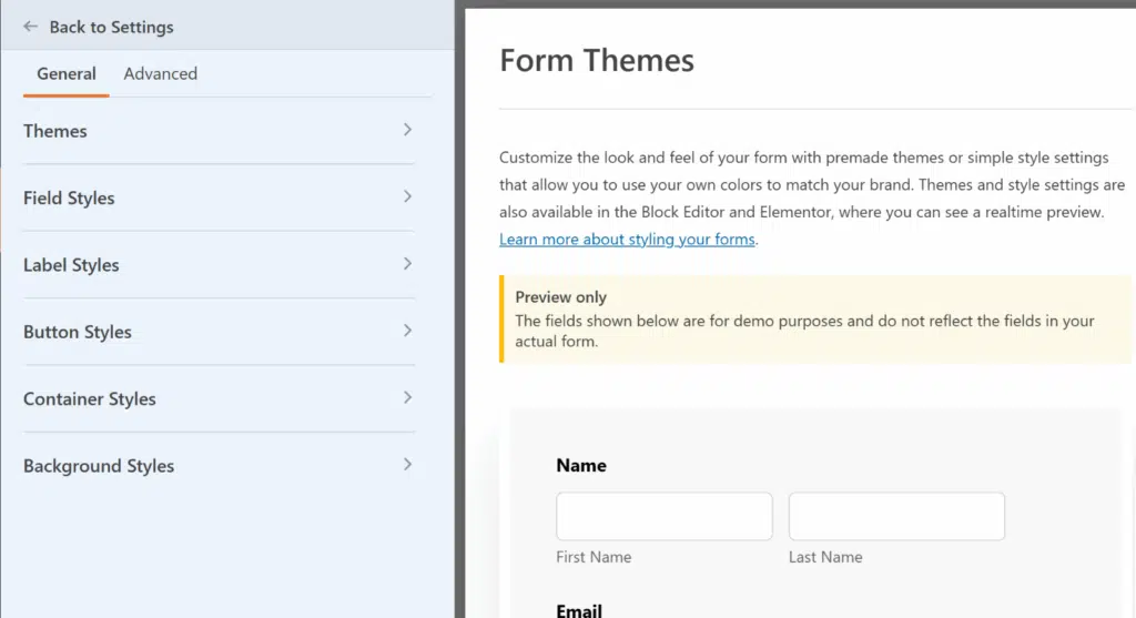 form-themes-preview - WPForms Form themes options and preview