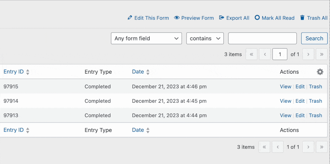 Rearranging columns on Entries page