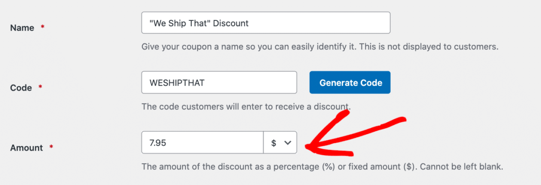 Setting the fixed amount in coupon settings