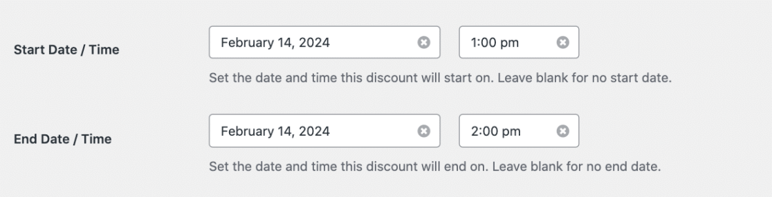 Setting the start and end dates for flash sale