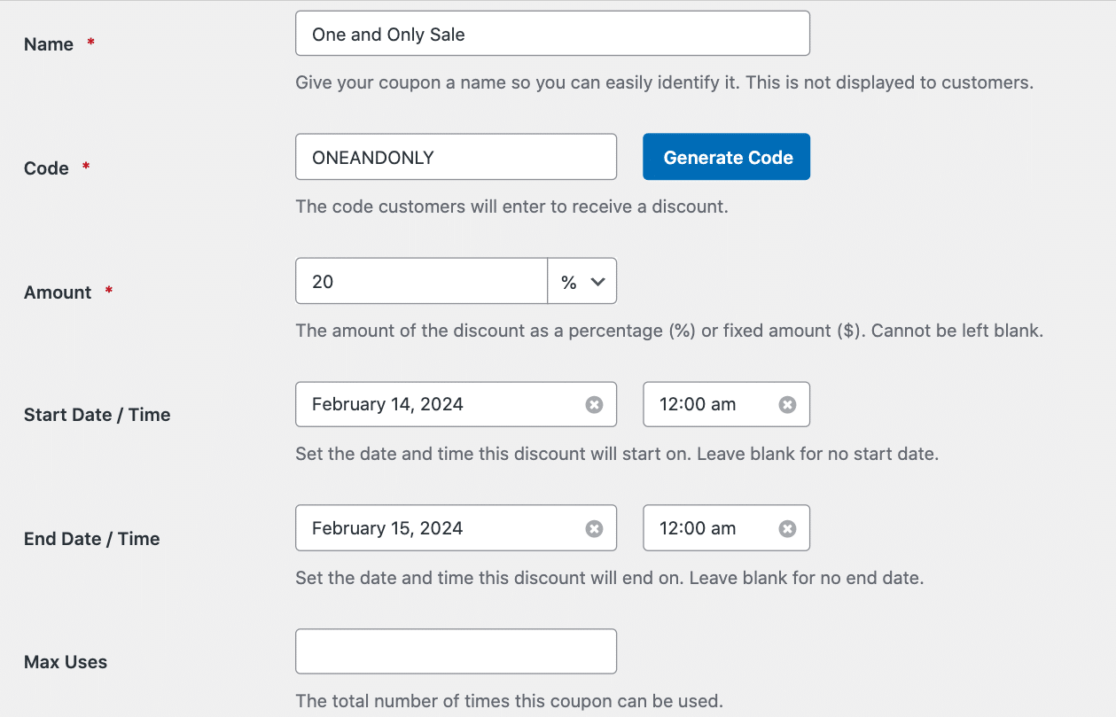 Creating a One and Only sale coupon