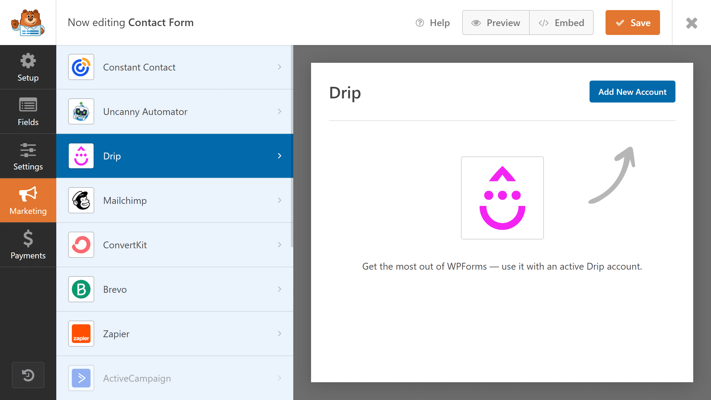 Drip addon for WPForms