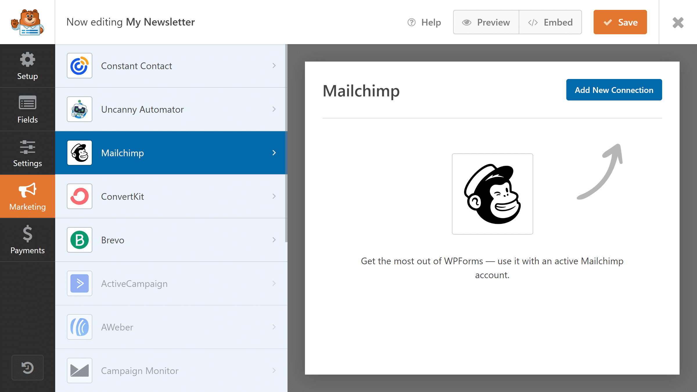 mailchimp addon for WPForms