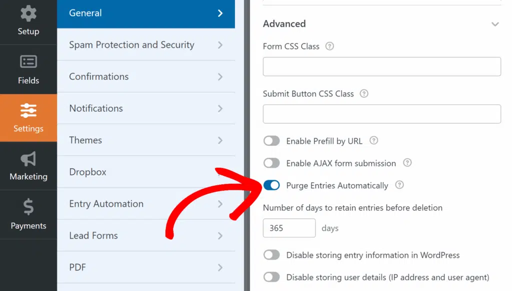 エントリーを削除 - WPForms 項目を削除するオプション