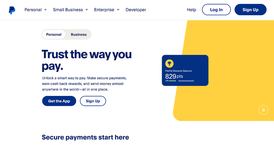 the paypal homepage