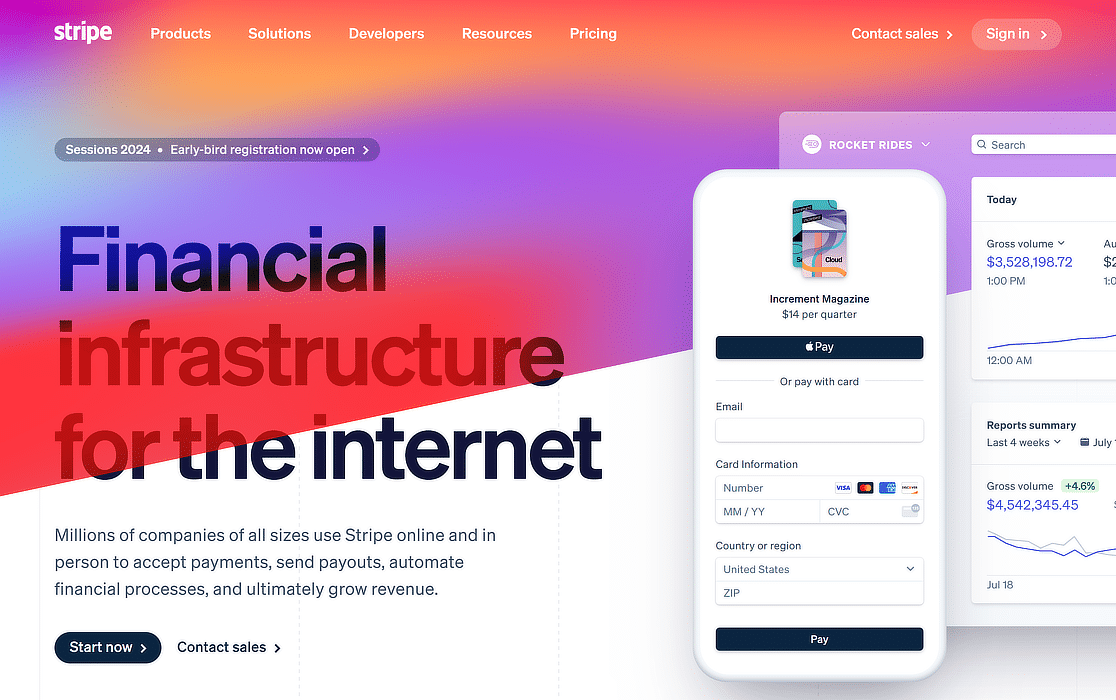 the stripe homepage