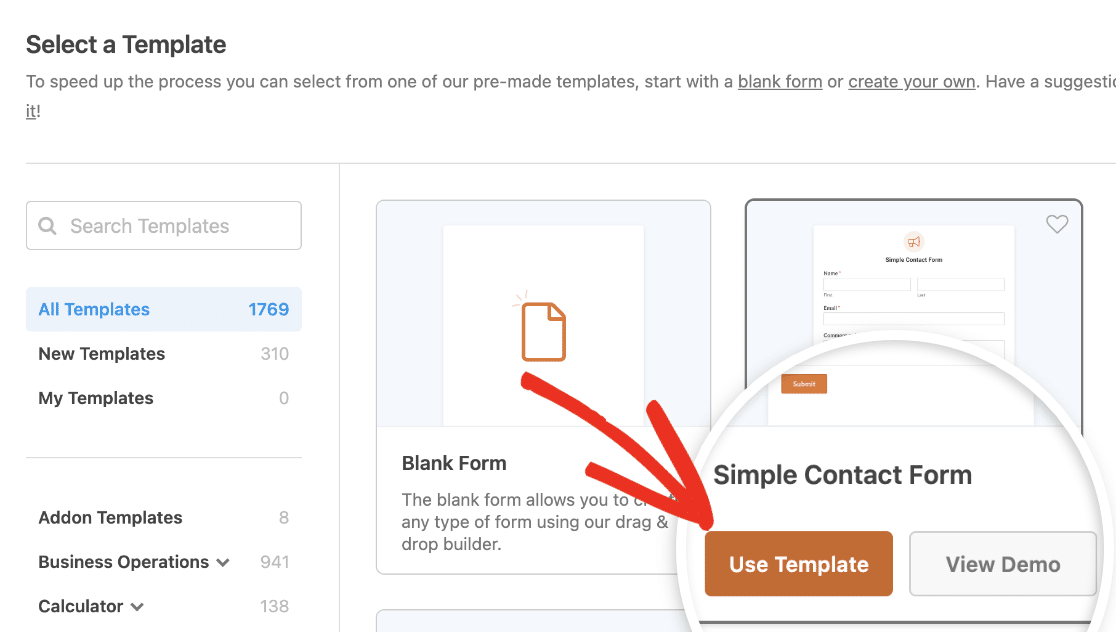 Selecting a template