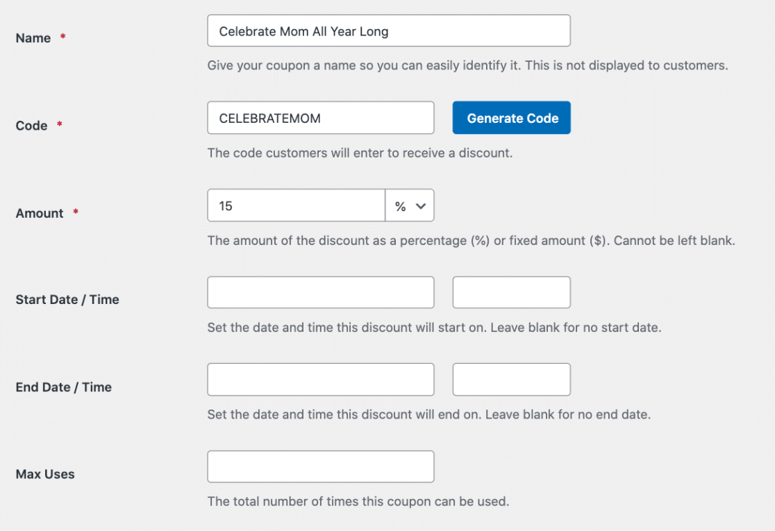 Creating an unlimited coupon in WPForms