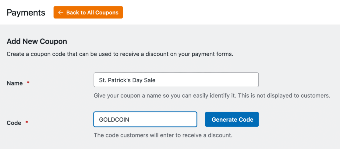 Creating coupon code