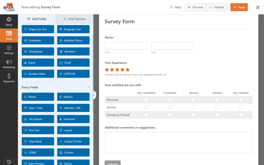 Survey form builder