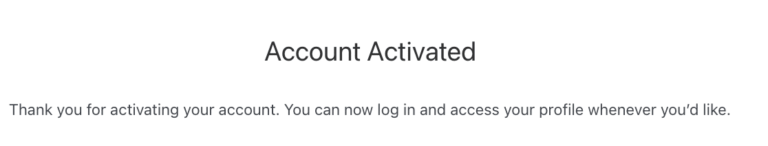 An example of a user account activation confirmation page