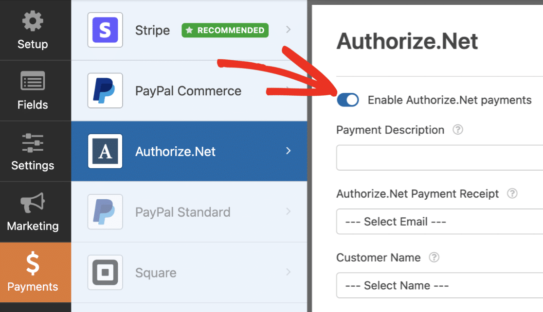 Enable Authorize.Net Payments