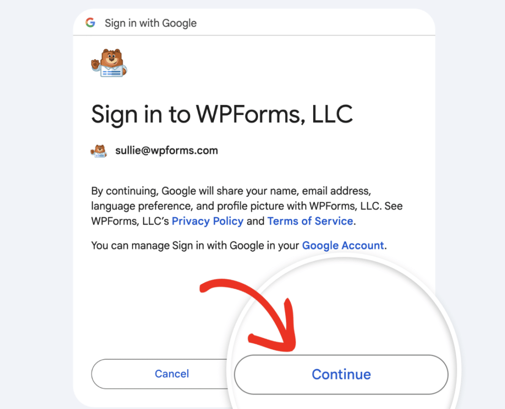 grant-access - WPForms Click Continue to sign in