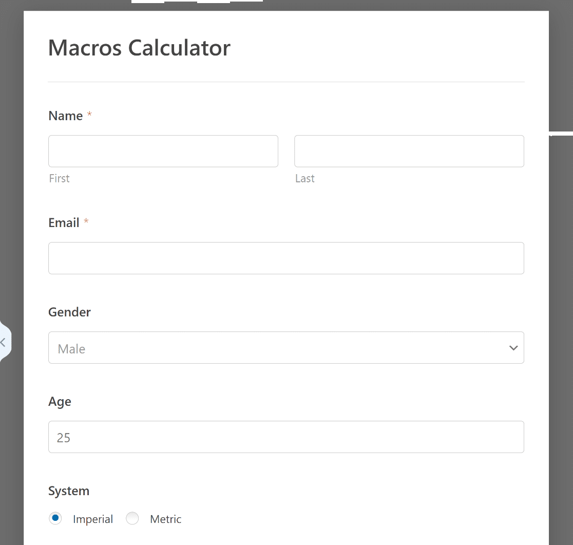macros calculator form preview
