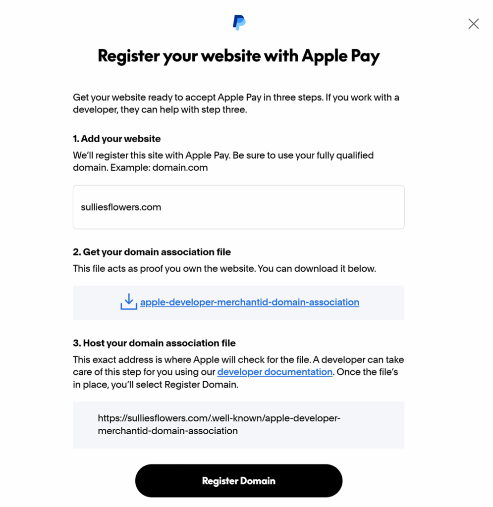 Domain registration Apple Pay