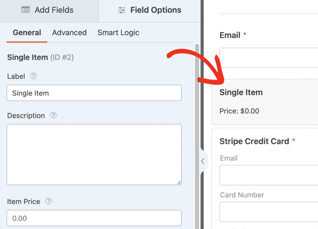 Select field to open Field Options