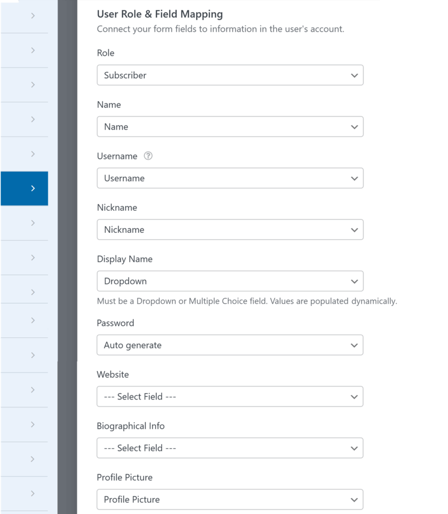 Configuración de la asignación de campos de registro de usuarios