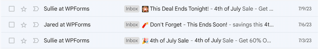 list of 4th of july emails