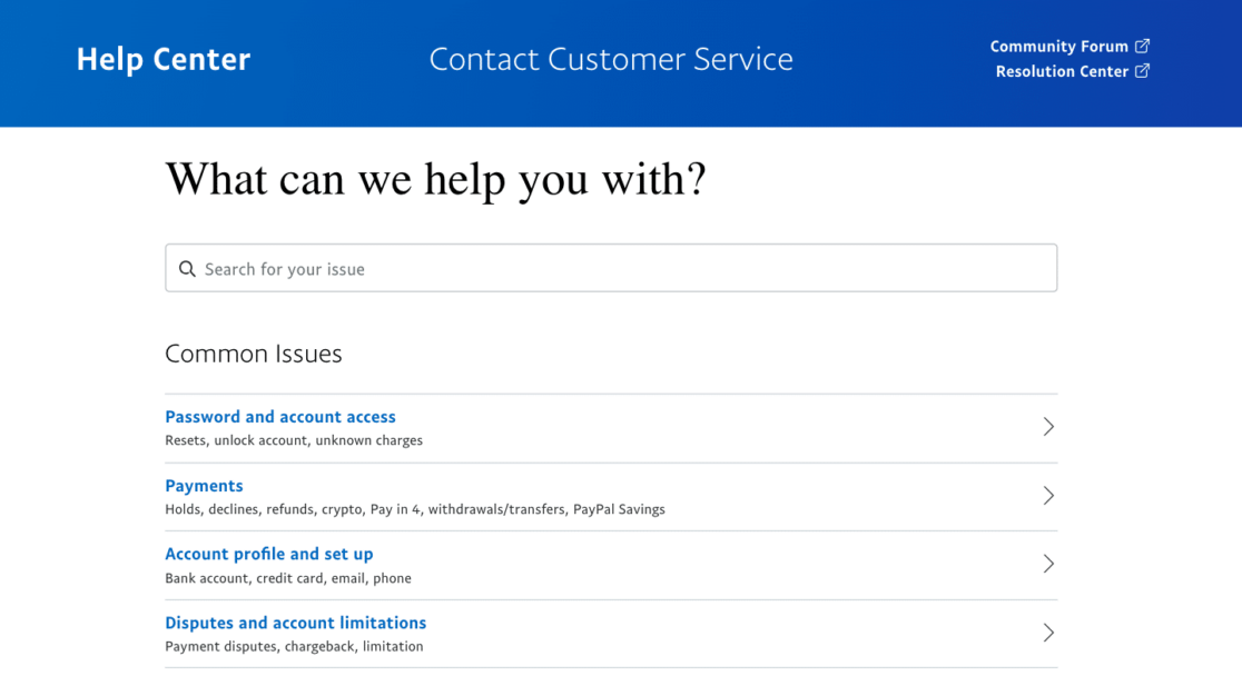 Seeking answers in the PayPal help center