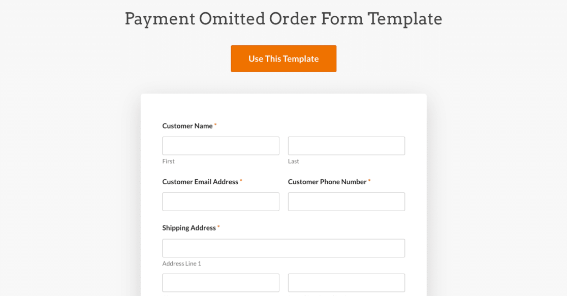 Selecting an order form template from the gallery.