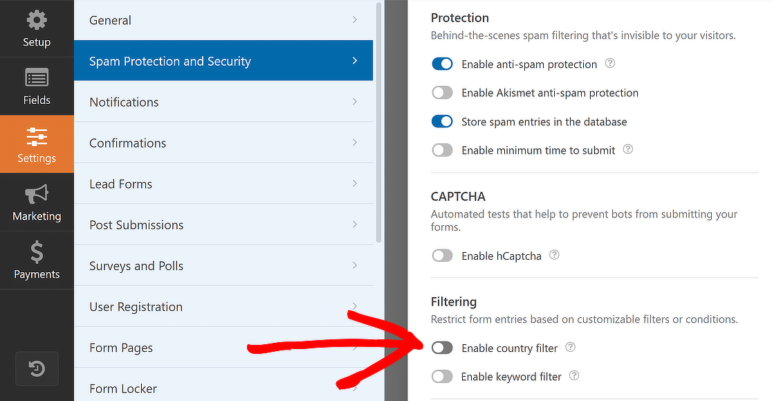 enable country filter