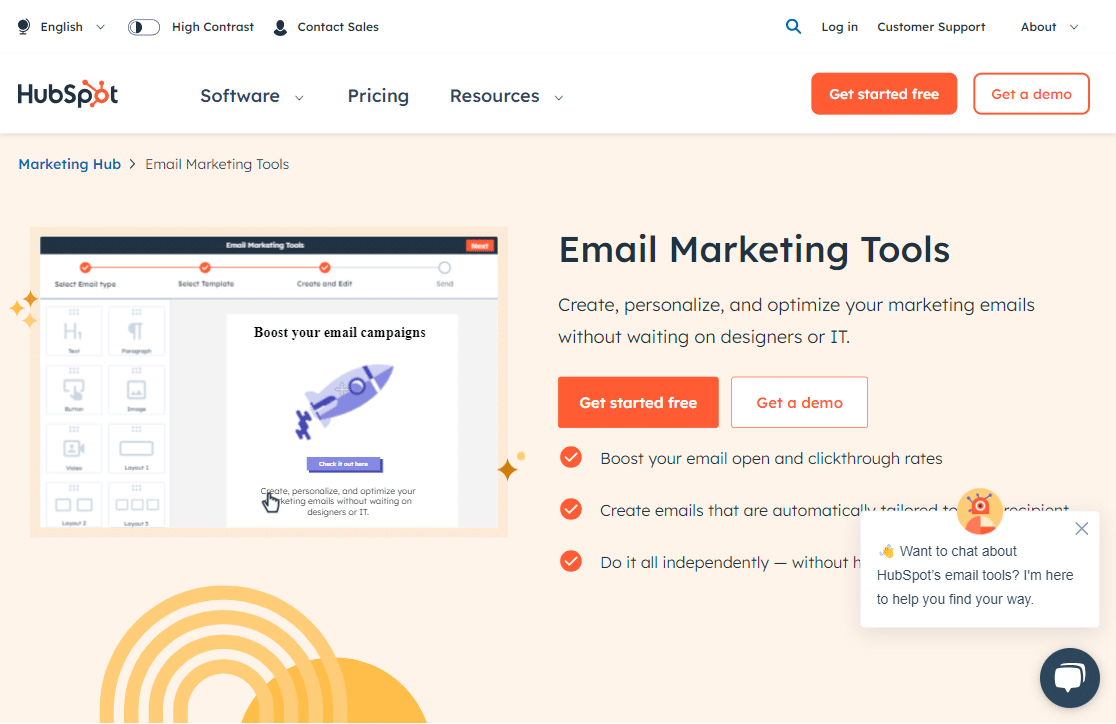 hubspots email marketing tool landing page
