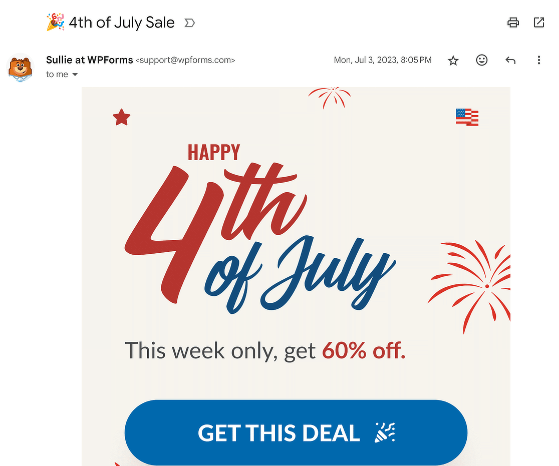 wpforms 4th of july marketing email