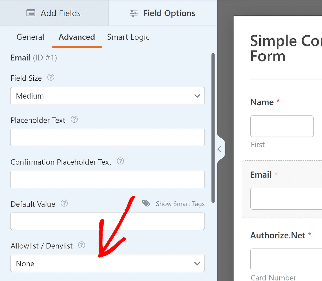 wpforms allowlist and denylist