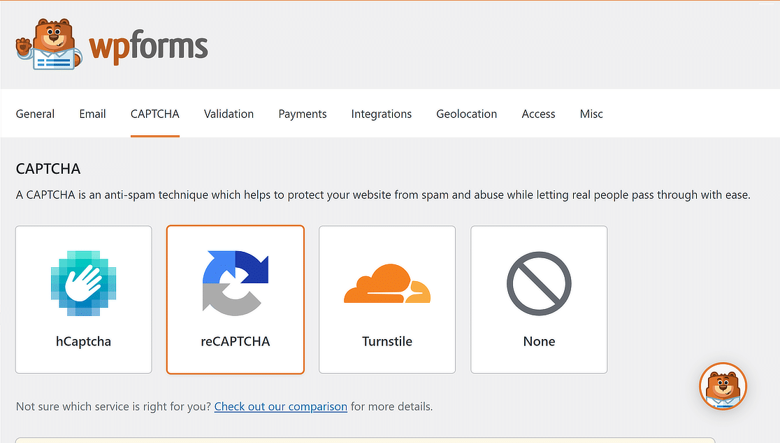 wpforms captcha settings